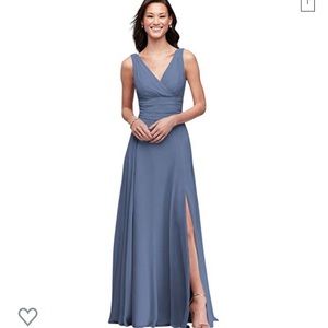 Surplice Tank Long Chiffon Bridesmaid Blue Steel 2